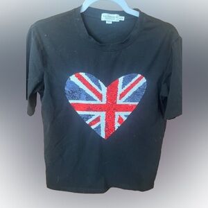 Lili Sidonio x Molly Bracken Black Union Jack Rhinestone Heart T-shirt